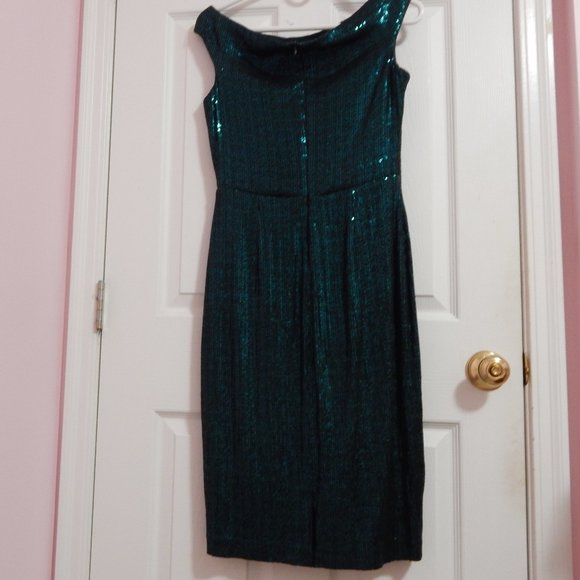 Ralph Lauren Green Sequin Off-Shoulder Formal Party Cocktail Dress - Picture 2 of 4